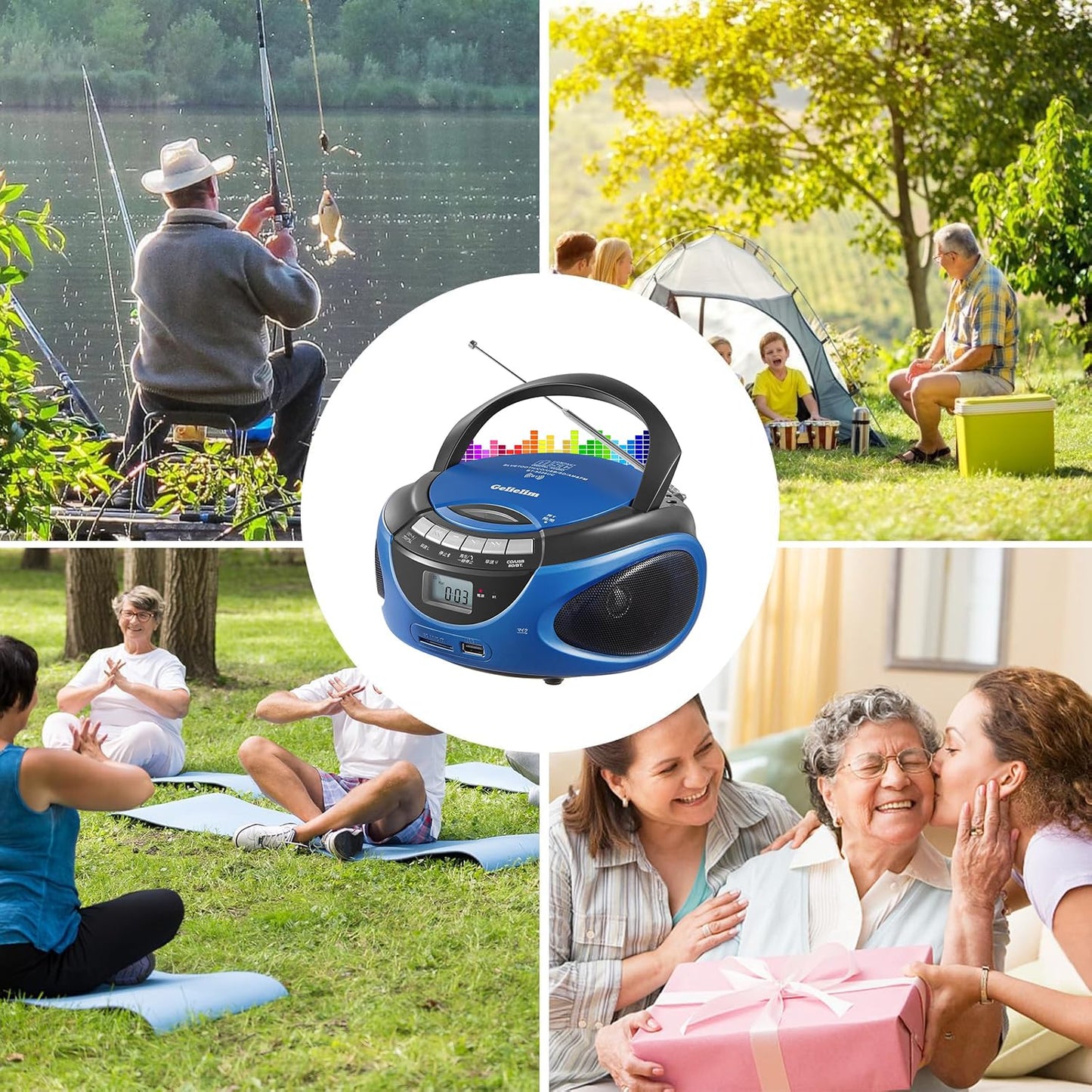 ポータブル CD プレーヤー、AM/FM ラジオ、CD/CD-R/CD-RW、USB/SD/AUX 多機能プレーヤー、バッテリー/AC 電源、LCD ディスプレイ、ヘッドホンジャック、ステレオスピーカー