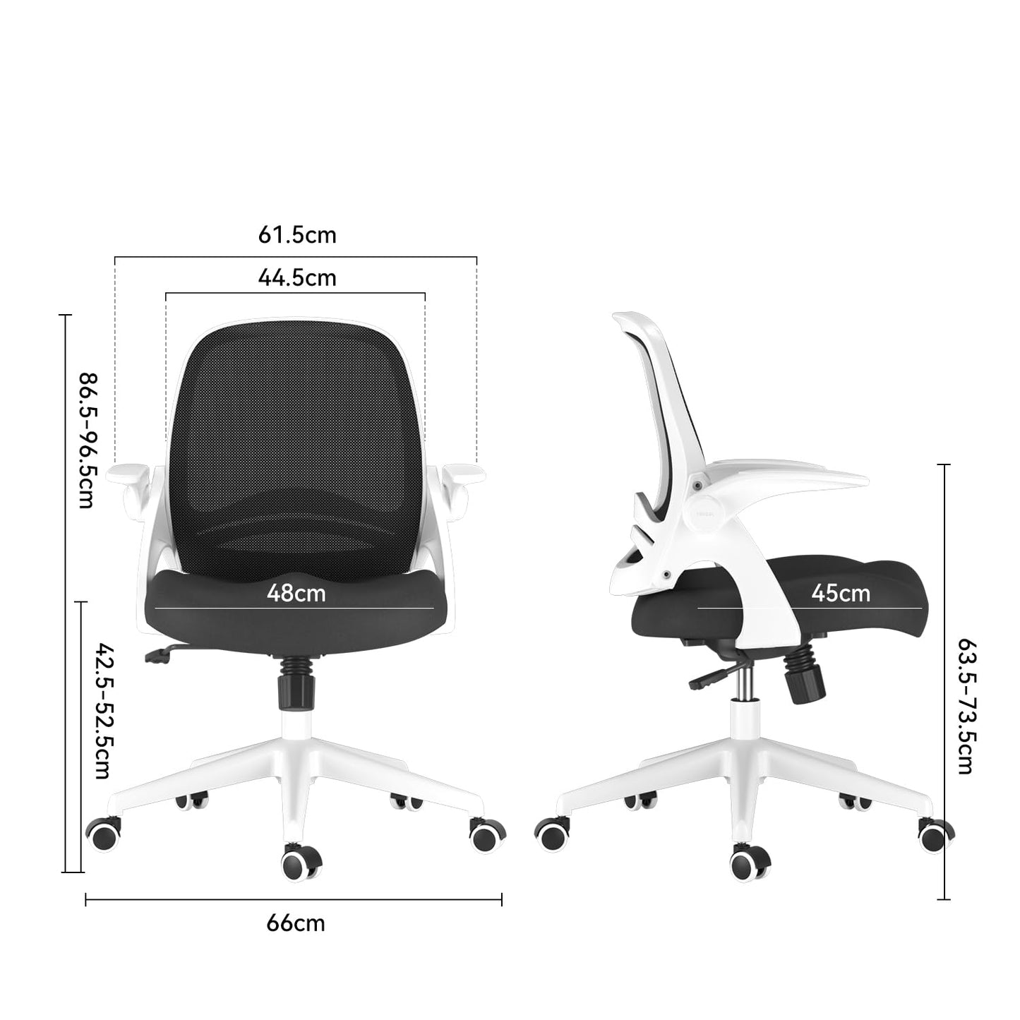 Hbada 椅子 オフィスチェア デスクチェア チェア イス パソコンチェア いす 跳ね上げ式アームレスト コンパクト ワークチェア 約105度ロッキング pcチェア 事務椅子 360度回転 座面昇降 強化ナイロン樹脂ベース メッシュチェア テレワーク 在宅ワーク J323 ホワイト