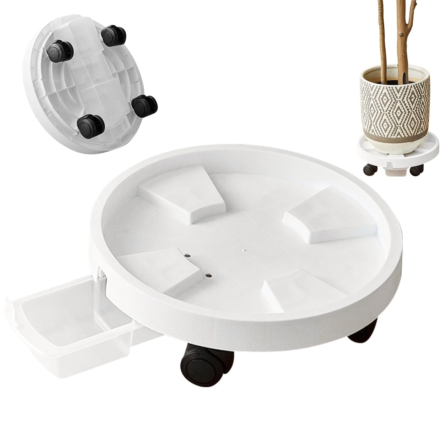 SmartMaster 鉢置き台 キャスター付き 植木鉢台 内径26CM 貯水トレー付き プランター 観葉植物 フラワースタンド 可動式 植木鉢トレー フラワーラック 水受け皿付き 360°移動可能なキャスター付き オフィス バルコニー ガーデン用 (デザイン2-26CM)