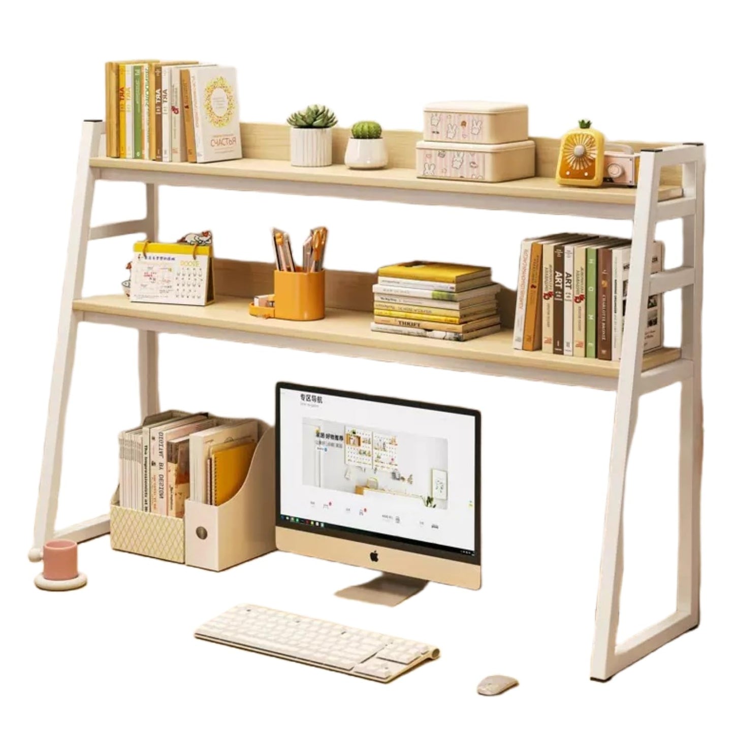 机上 デスク上置棚 2段 卓上 机上台 机上本棚 収納棚 ストレージ本棚 台形設計 卓上収納 物置ラック スリム 小物雑品収納ラック おしゃれ 文房具 整理棚 組立簡単 幅75cm