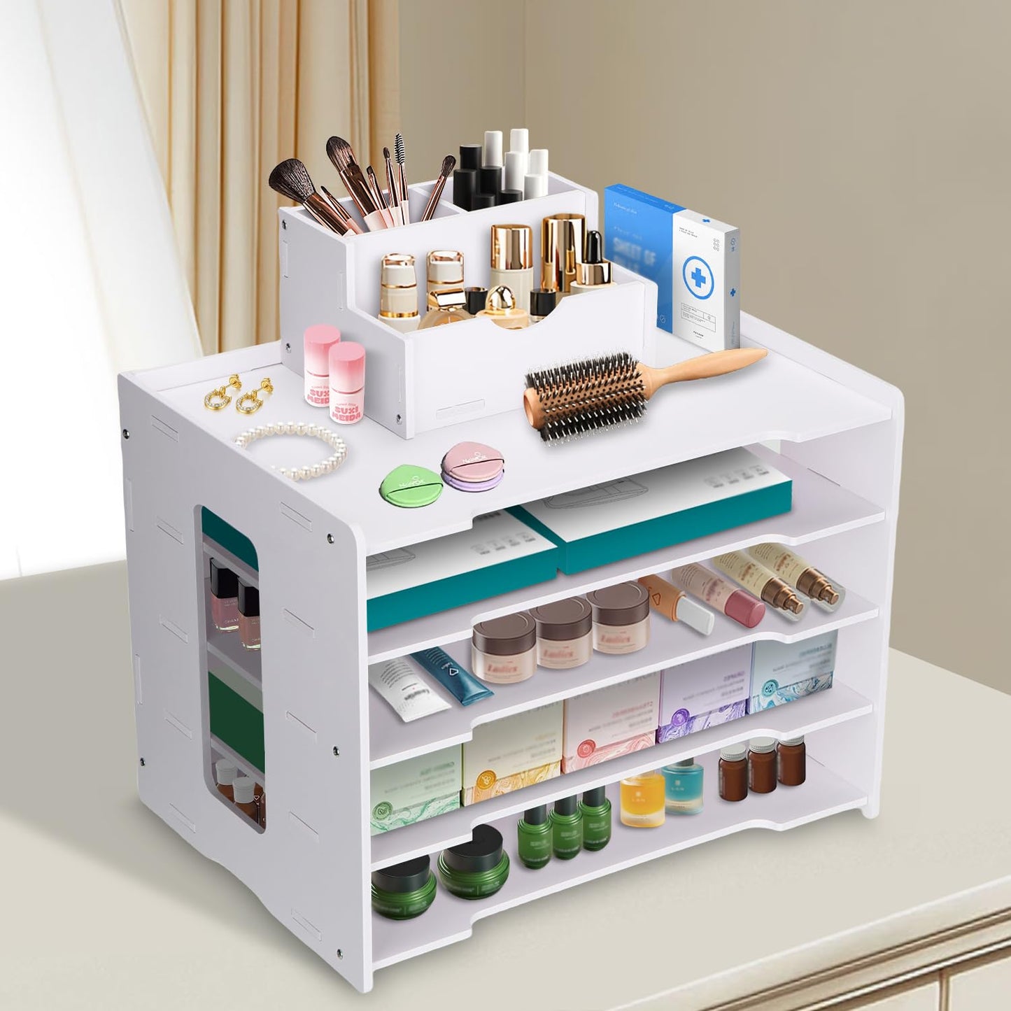 書類収納ボックス 分けデザイン 卓上収納ラック A4ファイルラック 組み立て式 デスクオーガナイザー デスク上置き棚 レターケース フォルダー 新聞/雑誌/書類/机上用品 入れ整理 オフィス/寝室/リビング収納 書類ケース 多機能 机上収納 小物入れ リモコン 文房具 幅34×奥行き25×高さ 26cm