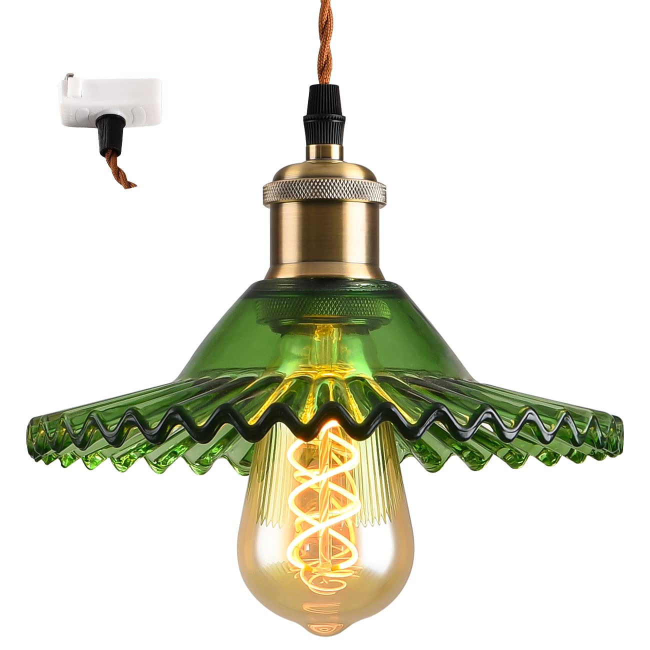 LVWIT ペンダントライト 引掛け式 E26口金 ガラス シェード 吊り下げ コード付き 48cm調節可能 インテリア 天井照明 ダイニング 装飾器具 グリーン(電球別売り)