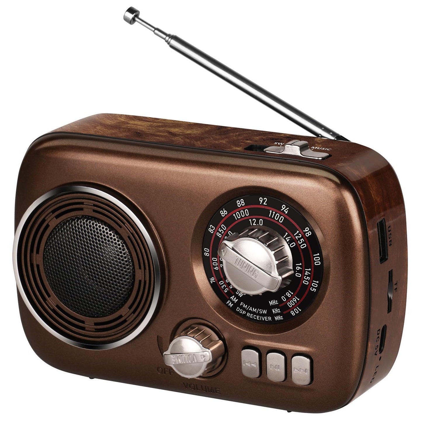 Gelielim 小型ポータブルラジオ 高感度 ラジオ AM/FM/SWラジオ USB/TFカード対応 MP3プレーヤー 大音量 レトロラジオ 大容量 電池/USB充電 対応 屋内および屋外使用 日本語取扱説明書