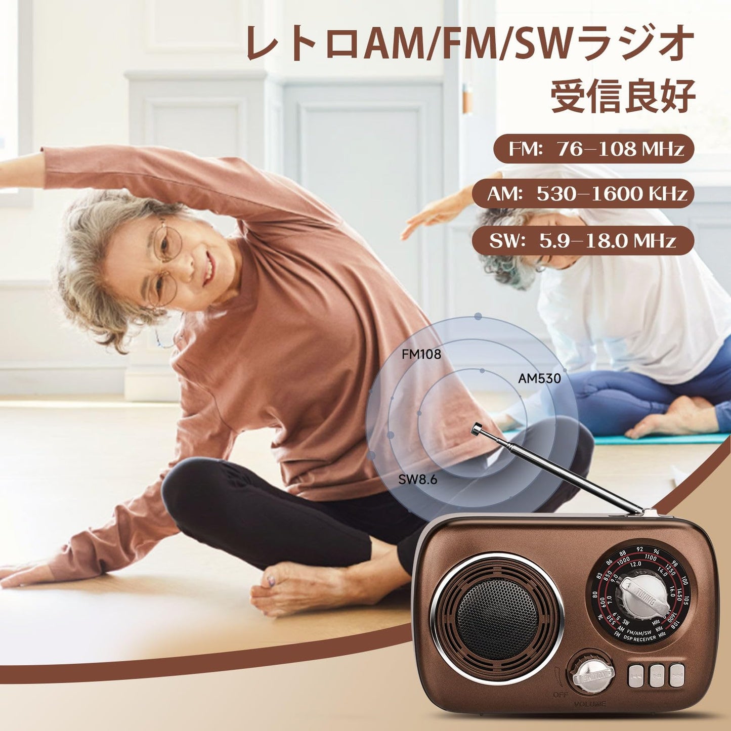 Gelielim 小型ポータブルラジオ 高感度 ラジオ AM/FM/SWラジオ USB/TFカード対応 MP3プレーヤー 大音量 レトロラジオ 大容量 電池/USB充電 対応 屋内および屋外使用 日本語取扱説明書