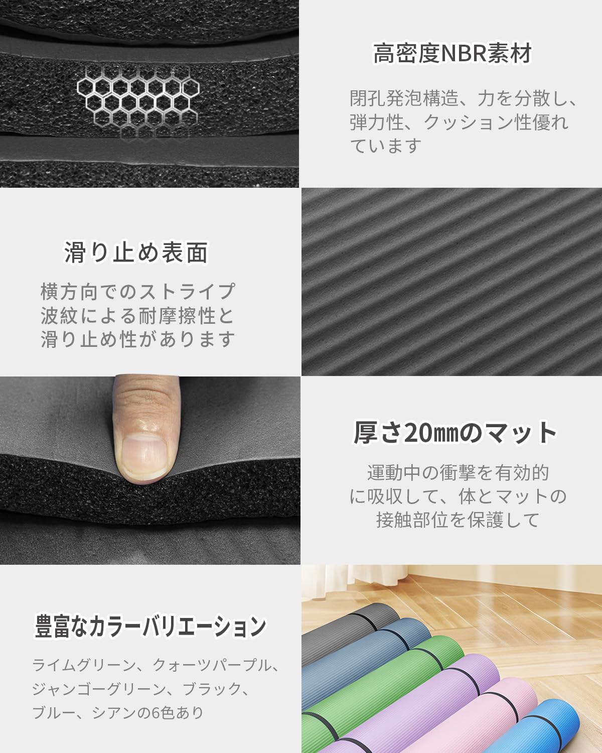 ヨガマット 二人用 200*130cm 厚め20mm 高密度NBR 大きめ トレーニングマット