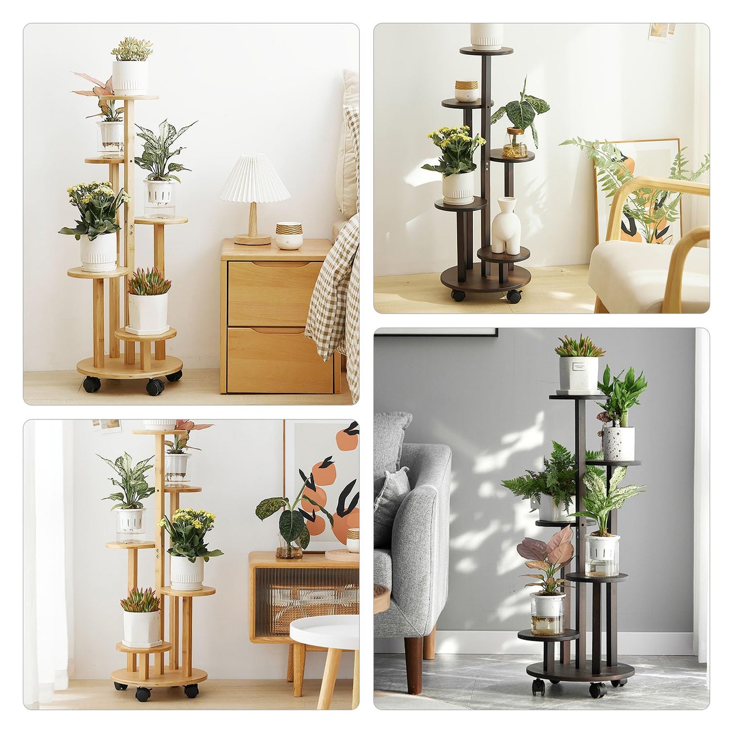 フラワースタンド 花台 室内外兼用の５段 プランタースタンド 園芸ラック 観葉 植物 花棚 リビングルームバルコニーグリーンディルフラワーポットスタンド 組み立てが簡単 移動が容易 指向性キャスター 耐荷重30㎏ おしゃれ 飾り 収納 (茶色)