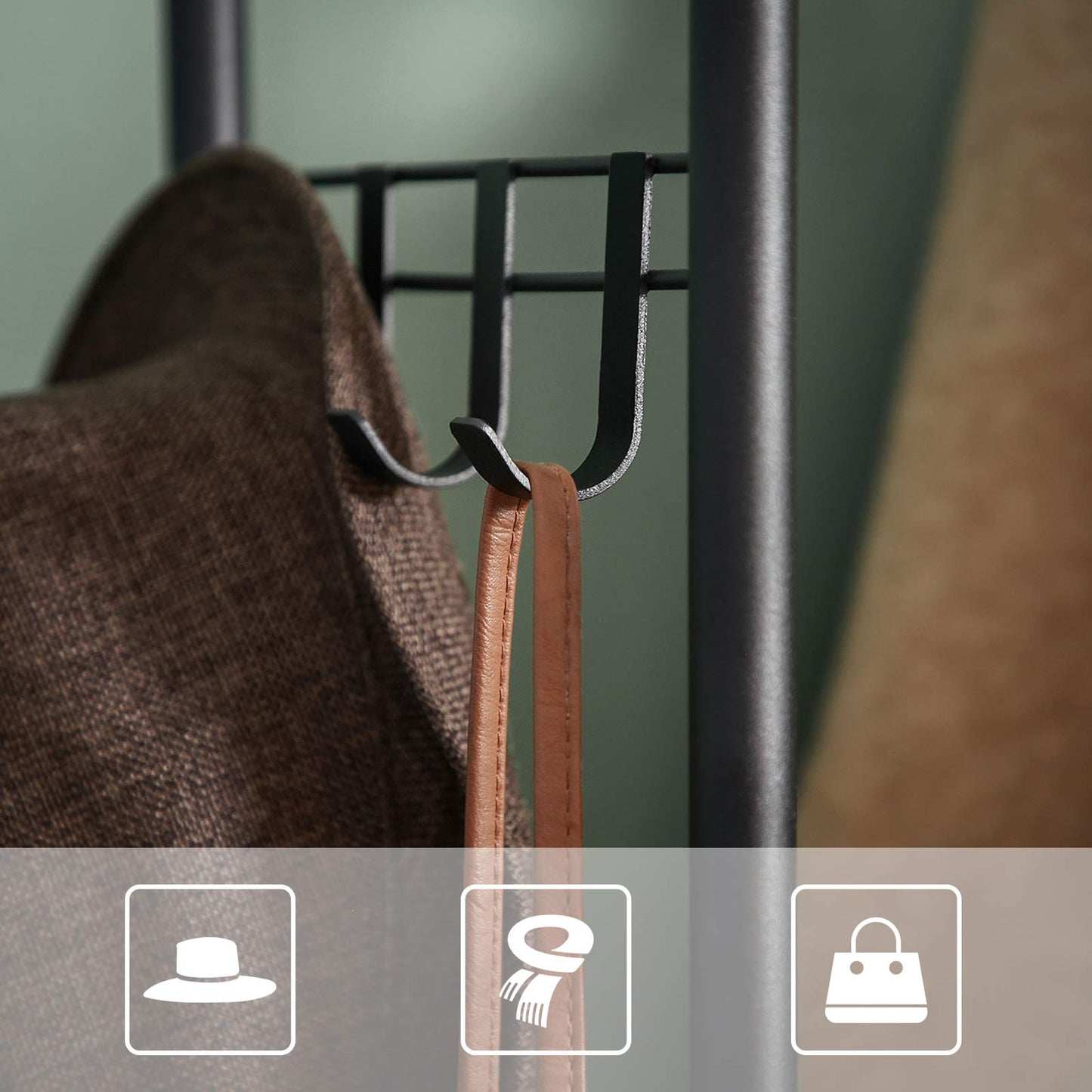 VASAGLE ハンガーラック 木製 スリム 頑丈 シューズラック コートハンガー おしゃれ 省スペース 組み立て簡単全体耐荷重41KG 組立簡単 幅58×奥行28×高さ181cm 玄関 コート掛け 型番HSR81BX/NHSR81BX