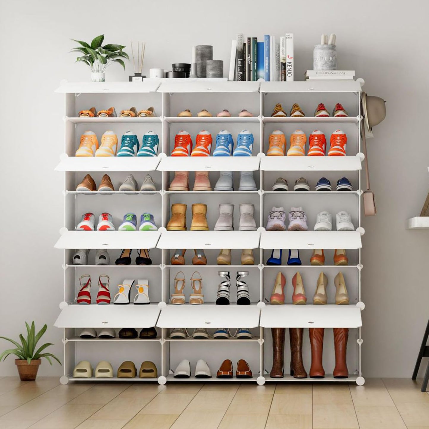組み立て式 シューズボックス 大容量 下駄箱 クリア 透明扉 スニーカーボックス 靴収納ボックス 靴棚 靴箱 収納 クロゼット 玄関 多層 開閉扉 省スペース 防塵・防汚・防水 かび対策 1サイズ長さ40×幅32×高さ30cm 白12ボックス