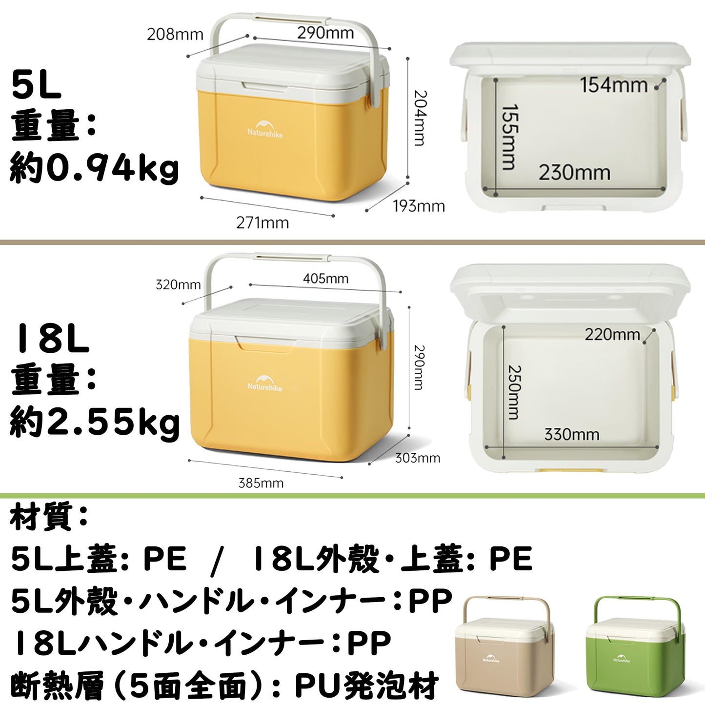 クーラーボックス 5L/18L 大容量 48時間保冷可能 3層断熱 ミニ 頑丈 耐荷重75kg 断熱クーラーボックス 高性能断熱素材使用 小型 ファッション 部活 ピクニック アウトドア キャンプ 釣り 防災 災害時 長期保冷力 COOLER BOX