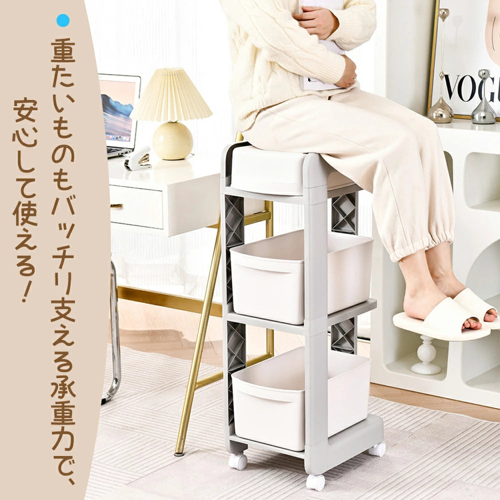 キッチンワゴン スリム キャスター付き 3段 キッチン 収納 ワゴン スチールラック キッチンラック サイドラック バスケットトローリー おもちゃ箱 オムツ入れ スチールワゴン キッチン収納 キッチン 収納