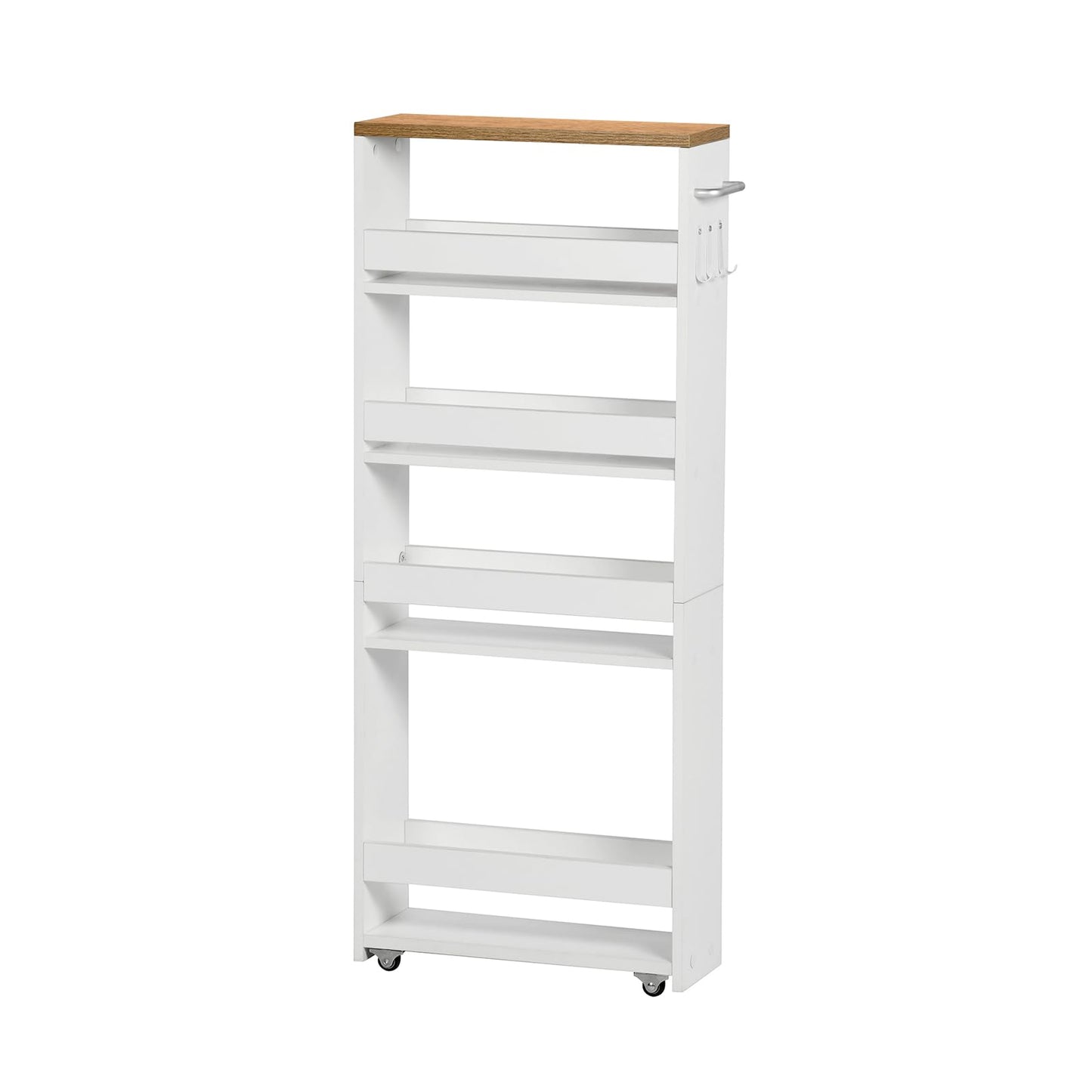 4段キッチンカート キャスター付き 狭いスペース収納 幅40 x 奥行14 x 高さ100cm キッチンワゴン ハンドルと3つのフック付き バスルーム、キッチン洗面所用ハロースペースラック 組み立て簡単