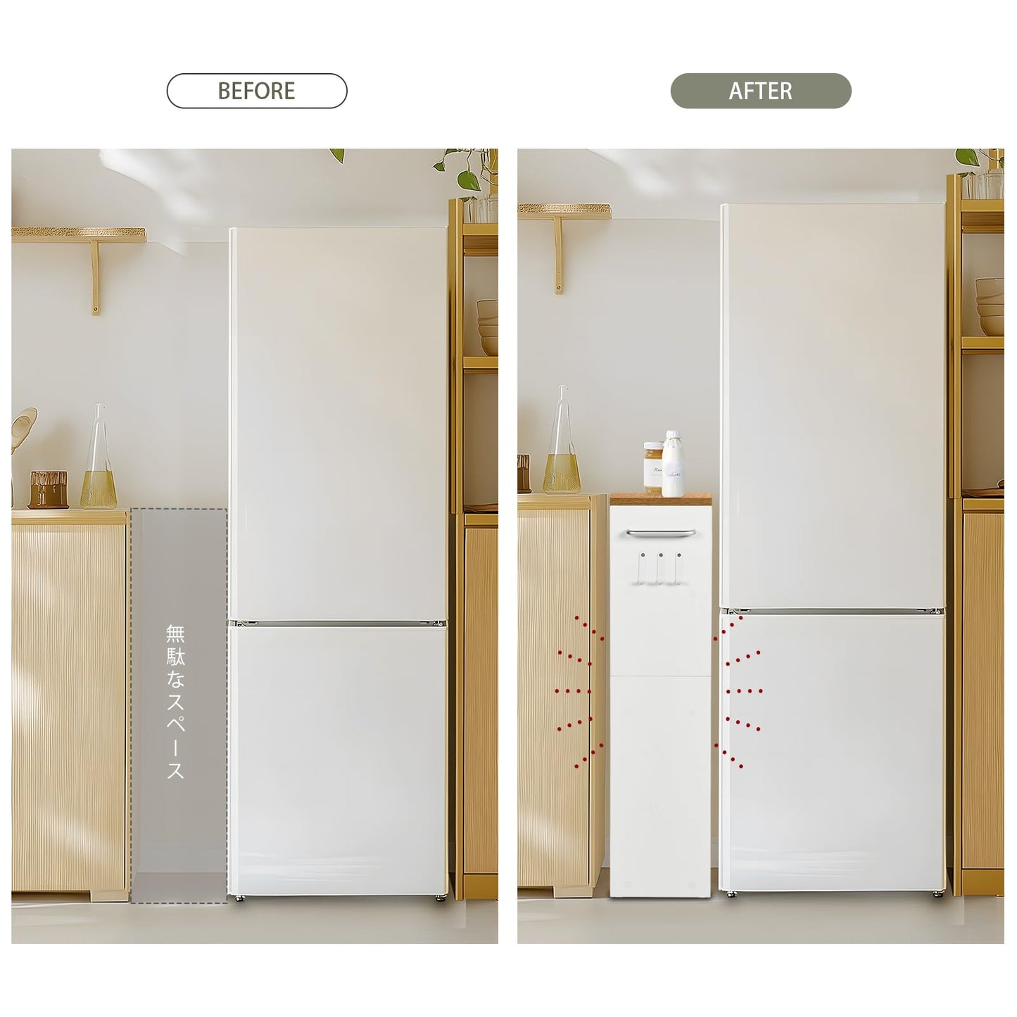 3段キッチンカート キャスター付き 狭いスペース収納 幅40 x 奥行20 x 高さ80cm キッチンワゴン ハンドルと3つのフック付き バスルーム、キッチン洗面所用ハロースペースラック 組み立て簡単