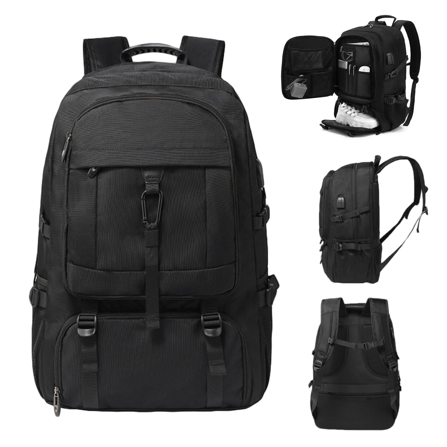 リュック 防水 スクエア 靴収納 リュックサック 大容量 登山リュック 18インチPC 軽量 USB充電ポート付き カジュアル アウトドア旅行 多機能通気性 防災 ハイキング用 通勤 出張 じんたいこうがく マルチセパレータ バックパック キャンプ