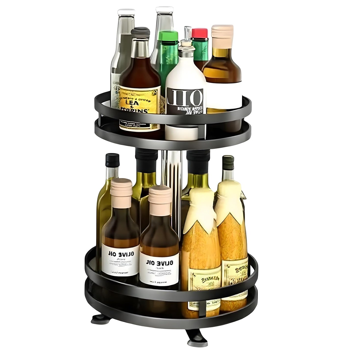 調味料ラック 2層360°回転 炭素鋼材質 防錆・防湿加工 底面吸盤吸着 開放型 自立式 大容量 高耐荷重 調味料 香辛料 化粧品 浴室収納 アイテムの収納 キッチンカウンター整理 簡単取り付け