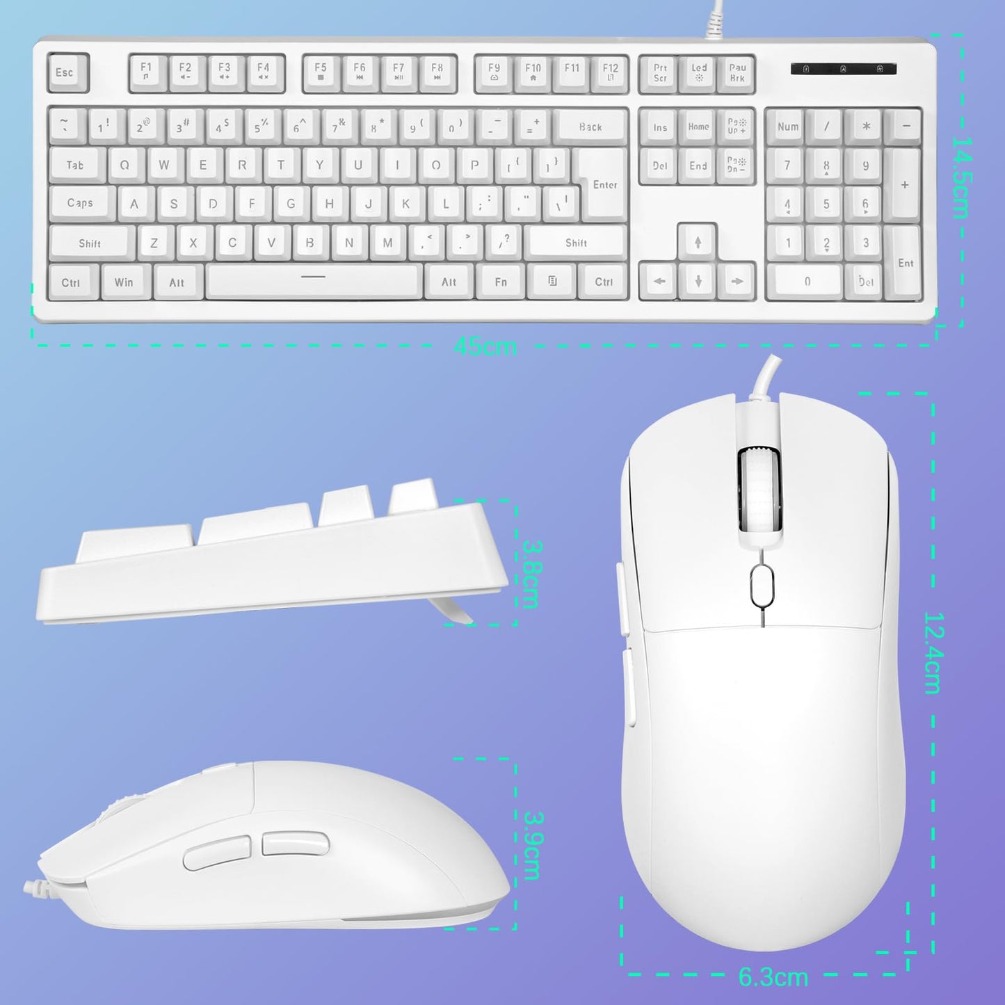 ゲーミングキーボード＆マウスセット USB有線 メンブレンキーボード メカニカル風打鍵感 静音 RGBバックライト 二重成型キーキャップ 104キー 防ゴースト機能 英語配列 マウスDPI調整可能 夜間作業/オフィス向け PC/Xbox/PS4対応