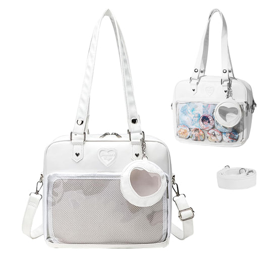 痛バッグ 推し活 透明窓 かばん 3WAY トートバッグ 小さめ 通勤バッグ 推し活 tote bag 収納 片面透明 ファスナー付きトートバッグ 肩掛け キャンバス フリル 写真の展示