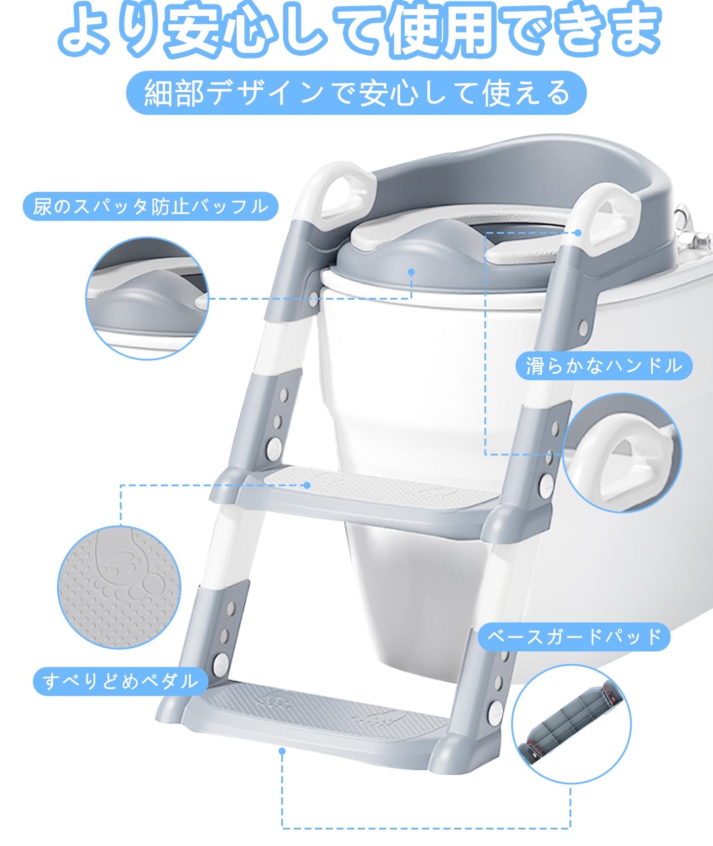 TANBIN 補助便座 トイレトレーニング子供おまる トイレ踏み台 折りたたみ式設計 ６段階高さ調整 滑り止めの底デザイン 2歳以上の子供に適用 自宅トイレとの適合率98%以上【附属品：PUカバー*1、PVCカバー*1、クリーニングブラシ*1 】
