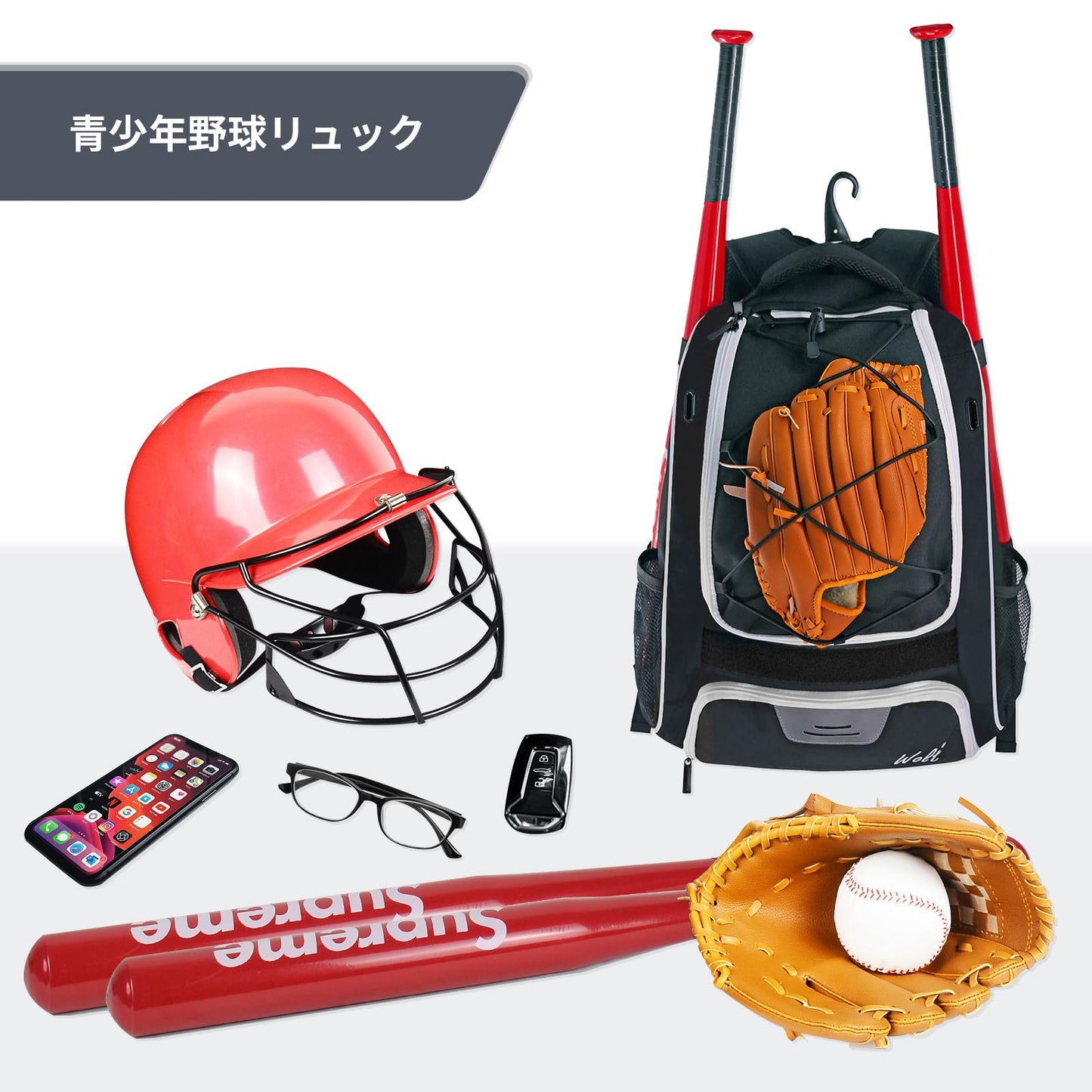 野球 リュック バットスリーブ2個付き 野球バック 少年野球 バット収納 ベースボールバッグ 独立した靴収納 野球用 35L大容量 リュック 野球 バックパック