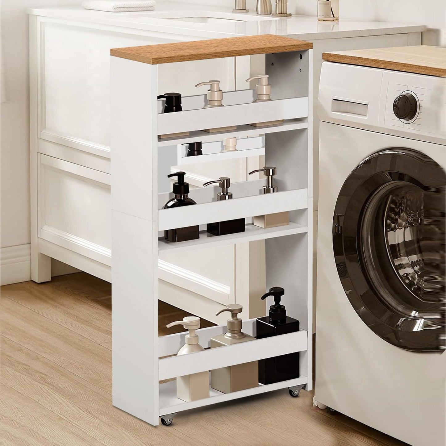 3段キッチンカート キャスター付き 狭いスペース収納 幅40 x 奥行20 x 高さ80cm キッチンワゴン ハンドルと3つのフック付き バスルーム、キッチン洗面所用ハロースペースラック 組み立て簡単