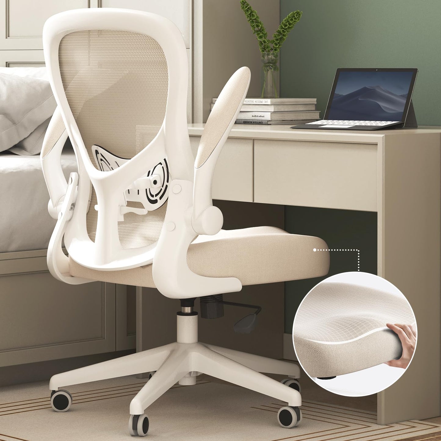 Hbada オフィス デスクチェア 椅子 パソコンチェア 跳ね上げ式アームレスト ランバーサポート コンパクト ワークチェア 約105度ロッキング 通気性 pcチェア 事務椅子 360度回転 座面昇降 メッシュ テレワーク 強化ナイロン樹脂ベース 静音PUキャスター J301 グレー