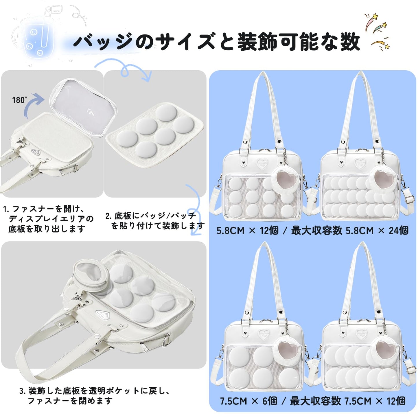 痛バッグ 推し活 透明窓 かばん 3WAY トートバッグ 小さめ 通勤バッグ 推し活 tote bag 収納 片面透明 ファスナー付きトートバッグ 肩掛け キャンバス フリル 写真の展示