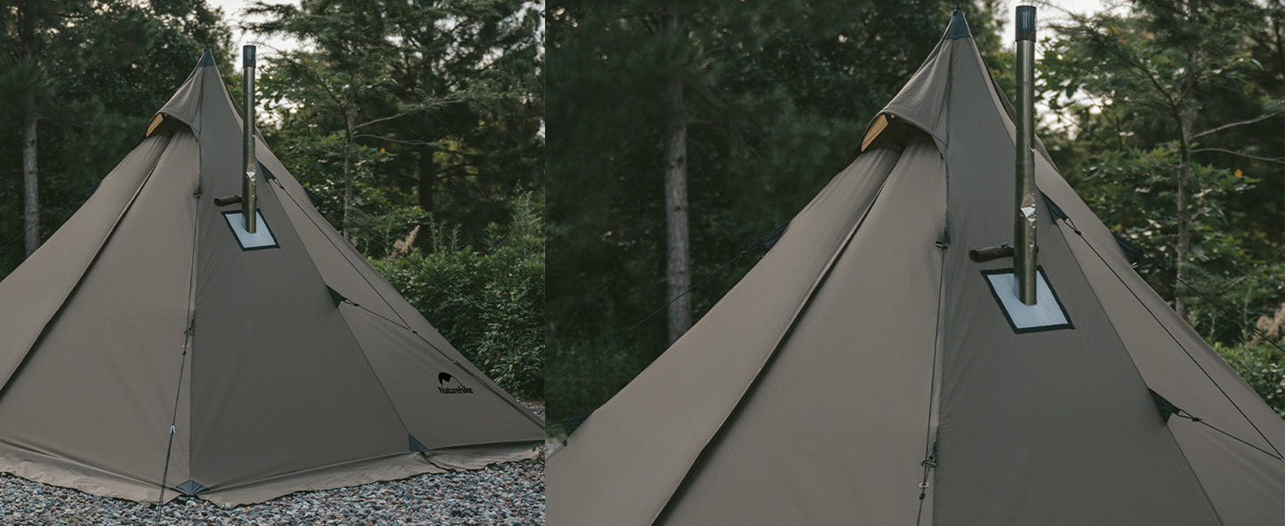 Naturehike ワンポールテント 2人用 難燃材質 煙突穴付き ツールーム PU3000ｍｍ スノースカート 前室拡張可能 多種使用モード 通気性 軽量 薪ストーブ対応 ピラミッド テント ソロテント 遮熱遮光 防風 アウトドア キャンプ 登山 旅行 ピクニック