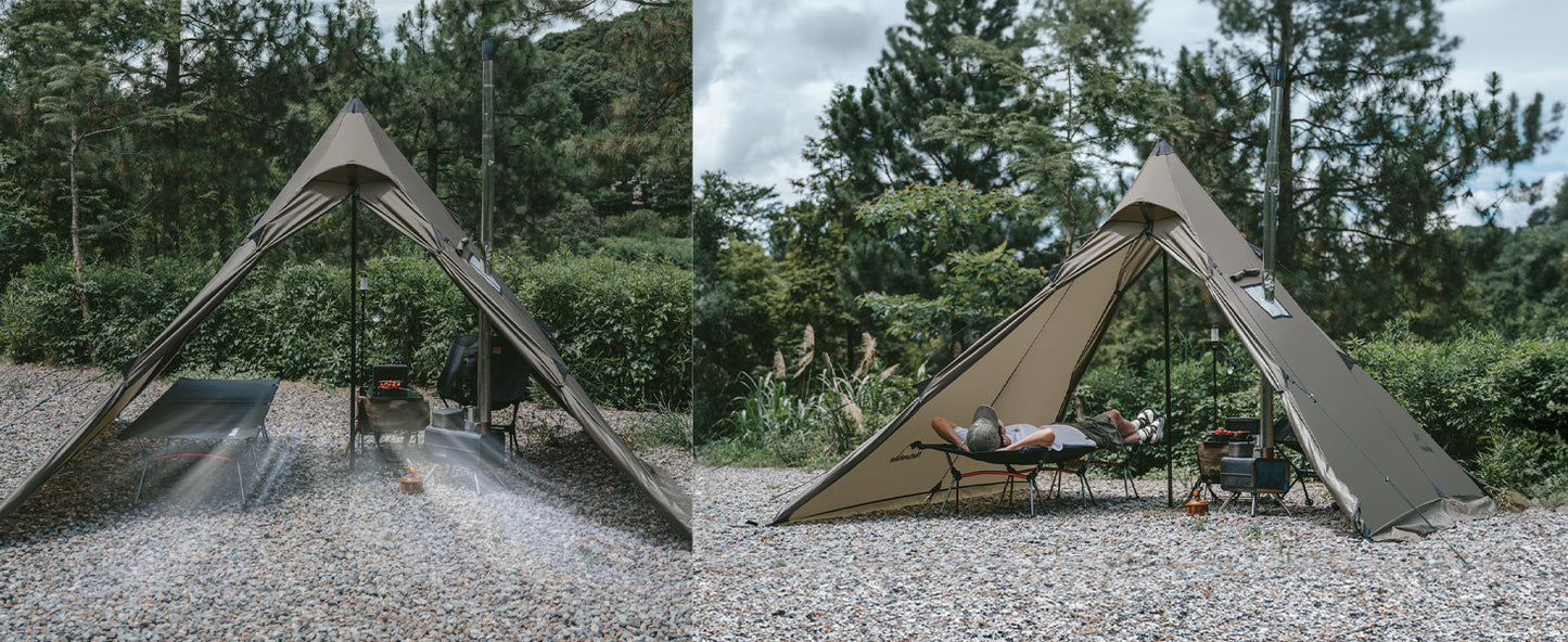 Naturehike ワンポールテント 2人用 難燃材質 煙突穴付き ツールーム PU3000ｍｍ スノースカート 前室拡張可能 多種使用モード 通気性 軽量 薪ストーブ対応 ピラミッド テント ソロテント 遮熱遮光 防風 アウトドア キャンプ 登山 旅行 ピクニック