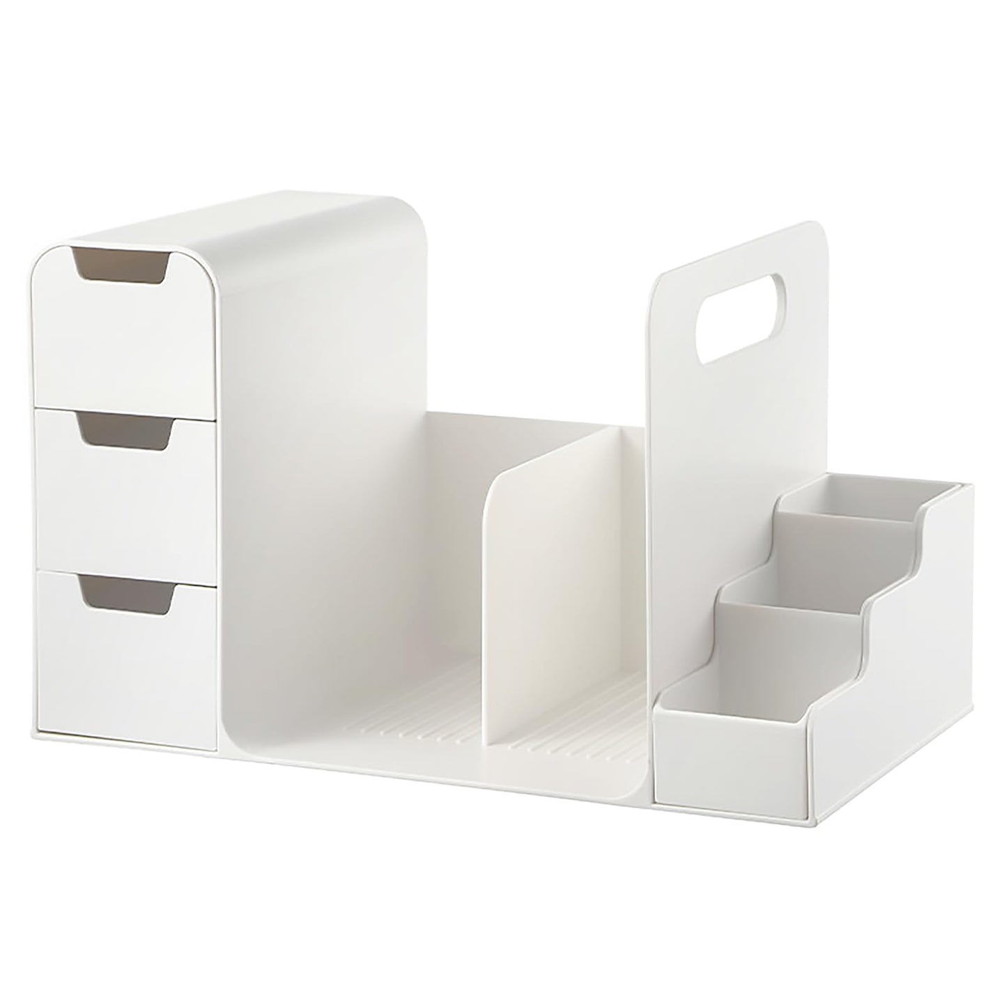 NAYIV デスクオーガナイザー卓上 本立て 35x20x21cm ペンホルダー付きデスクトップオーガナイザー 厚手のHIPS素材 ワンピースで取り付け不要 取っ手付き 滑り止めデザイン 引き出し付き 本と文房具の収納 コスメ・ジュエリーの収納 大容量 区画設計 メサ整理収納