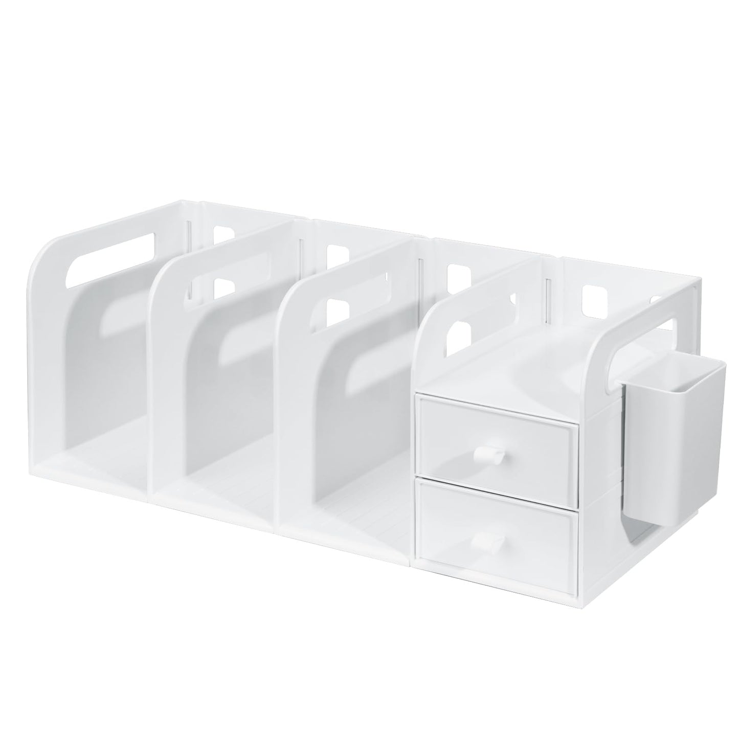 卓上収納 デスク 収納 本棚 卓上 組み立てなし 上置き棚 大容量 デスクオーガナイザー 多機能 小物入れ A4フォルダー/書類/雑誌/事務用品収納 ホワイト (引き出し付き ペンホルダー付き 仕切り*3)