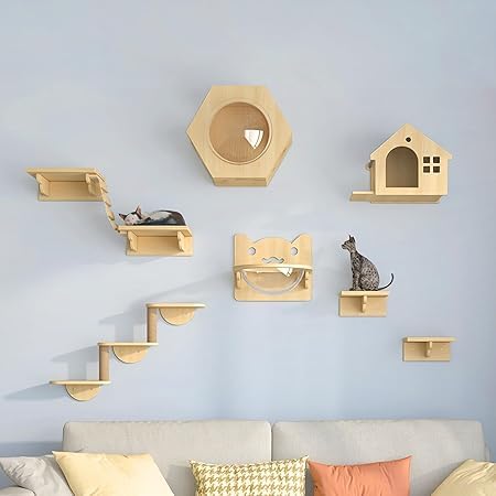 キャットウォーク 木製 吊り橋 DIY キャットタワー 耐荷重40KG キャットステップ ステップ 屋内 壁掛け式猫用ステップ 猫家具 取り付け簡単 猫棚 天然素材 猫ハウス 爪とぎポール 遊び場 ストレス解消