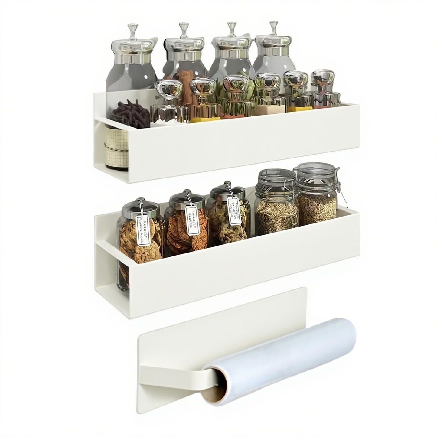 マグネット 調味料ラック 冷蔵庫側収納 ブラックカーボンスチール 耐荷重10.8kg ワイド奥行デザイン ポータブル 取り外し可能 さびにくい キッチン ベッドルーム バスルーム収納 スパイスラック3段式