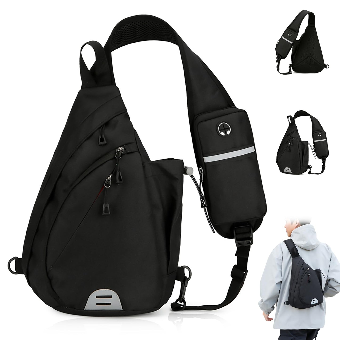 ボディバッグ ワンショルダーバッグ メンズ 軽量 斜め掛け 肩掛けバッグ コンパクト シンプル ショルダー付替え可能 スポーツ カジュアル リュック ヘッドフォンスロットとUSB付き