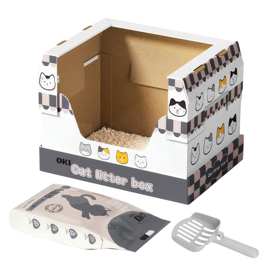 猫砂鉢 使い捨て 折りたたみ可能 旅行猫トイレ 猫糞便器 犬トイレ 携帯可能 漏れ防止 飛散防止 防水 応急 紙ダンボール オープントップ ペット用品 アウトドア 旅行 キャンプ おでかけ 車載 小型犬 猫用 48.5*36.5*38cm