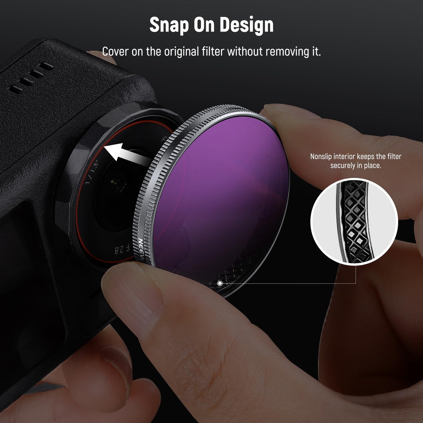 フィルターセット 4枚入り コンパチブル Action 5 Pro/4/3 スナップオン式 ND8/ND16/ND32/CPL マルチコートHD光学ガラス 減光フィルター 偏光フィルター アクションカメラレンズアクセサリー クリーニングクロス2枚付き 円偏光フィルター POV撮影用