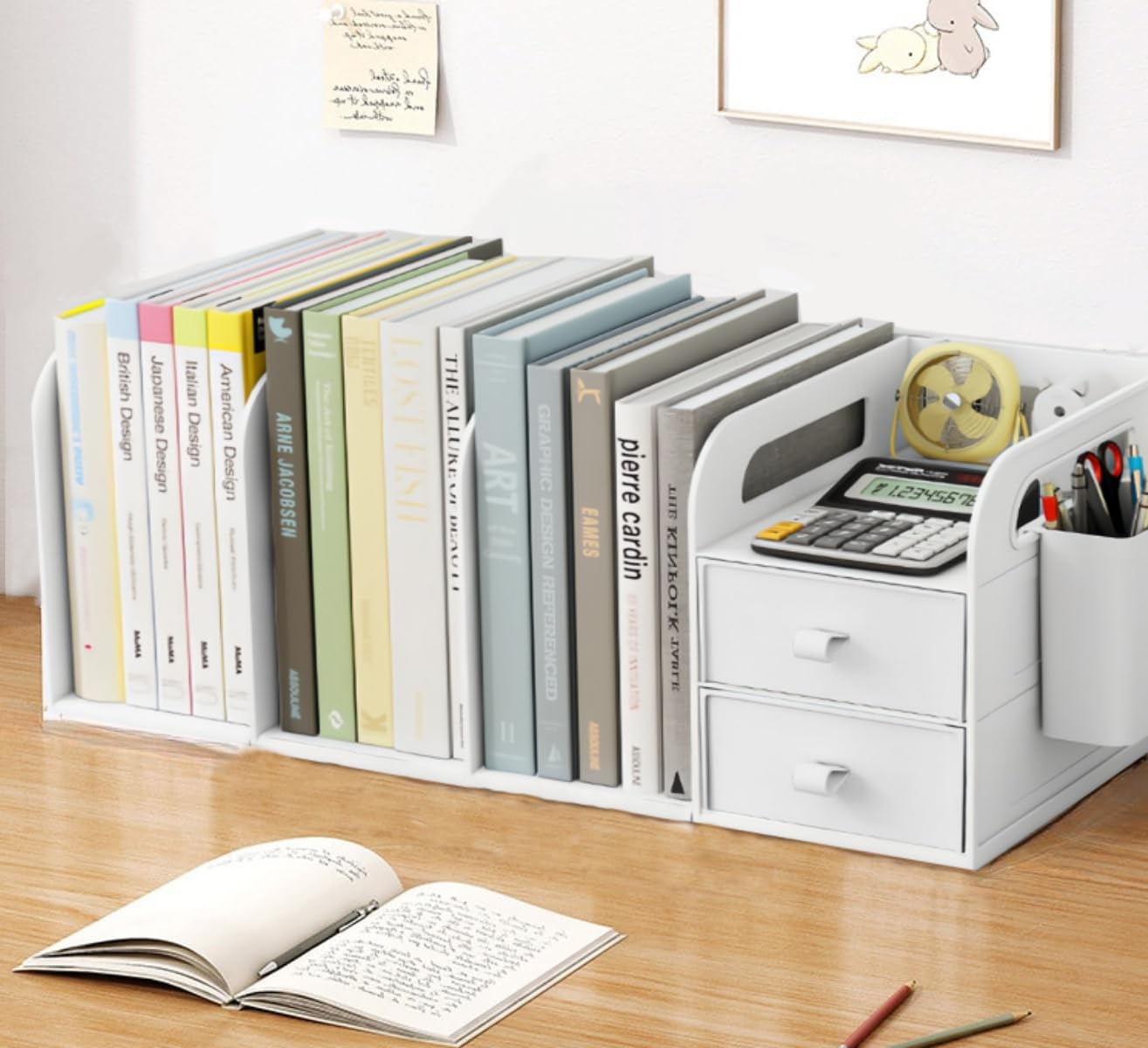 卓上収納 デスク 収納 本棚 卓上 組み立てなし 上置き棚 大容量 デスクオーガナイザー 多機能 小物入れ A4フォルダー/書類/雑誌/事務用品収納 ホワイト (引き出し付き ペンホルダー付き 仕切り*3)