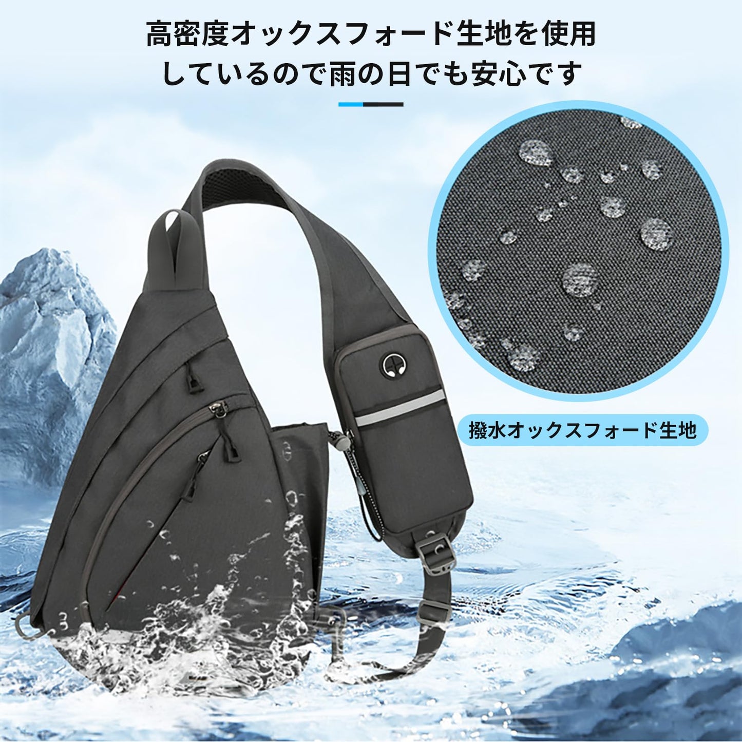 ボディバッグ ワンショルダーバッグ メンズ 軽量 斜め掛け 肩掛けバッグ コンパクト シンプル ショルダー付替え可能 スポーツ カジュアル リュック ヘッドフォンスロットとUSB付き