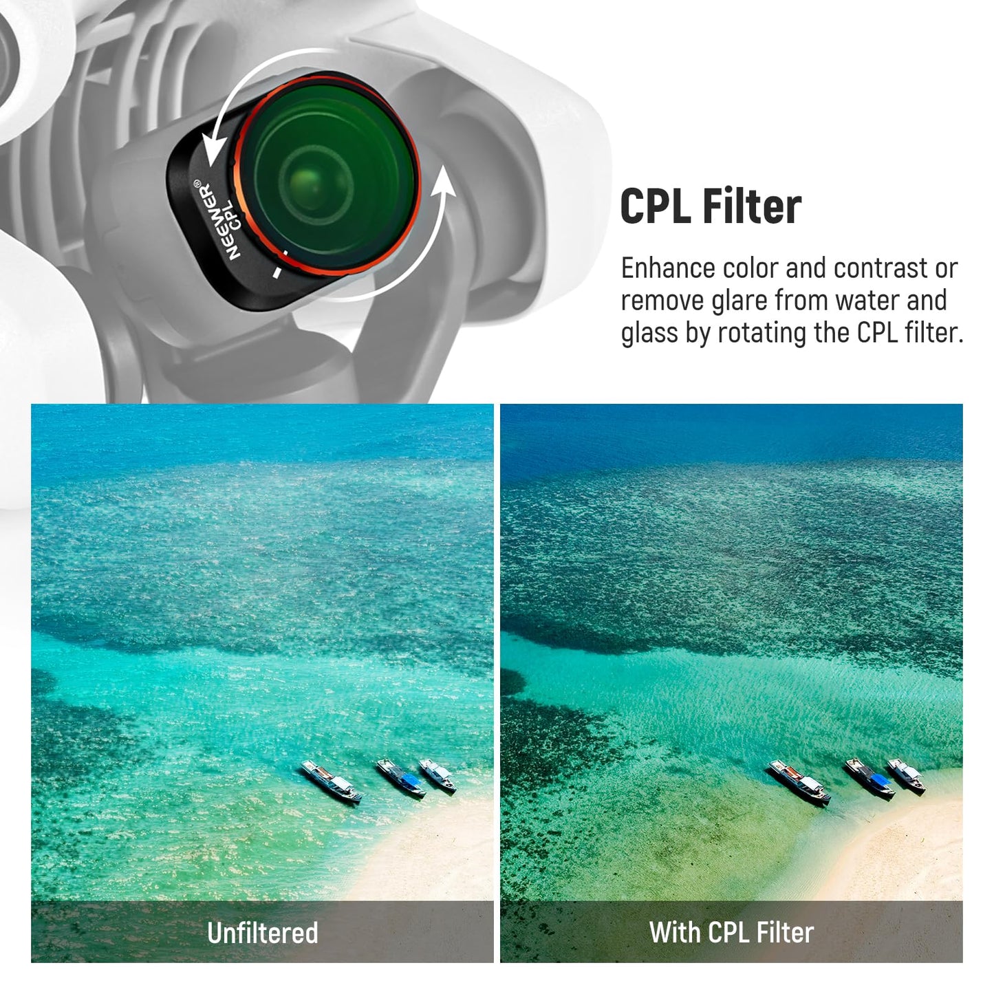 フィルターセット コンパチブル Mini 4 Pro 4枚入り ND16/ND64/ND256/CPL ねじ込み式 円偏光フィルター 減光フィルター マルチコート HD光学ガラス ドローンレンズアクセサリー+2枚クリーニングクロス