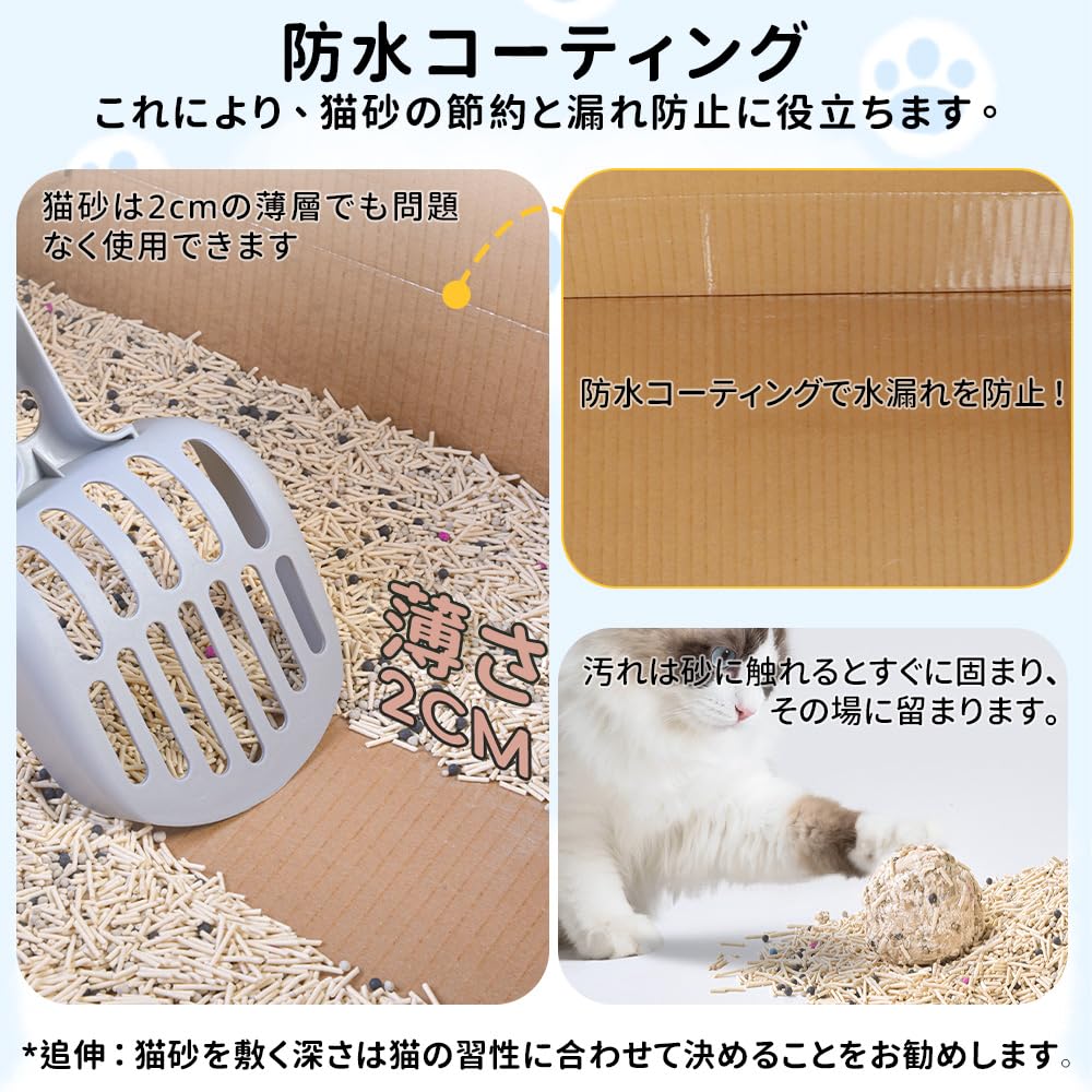 猫砂鉢 使い捨て 折りたたみ可能 旅行猫トイレ 猫糞便器 犬トイレ 携帯可能 漏れ防止 飛散防止 防水 応急 紙ダンボール オープントップ ペット用品 アウトドア 旅行 キャンプ おでかけ 車載 小型犬 猫用 48.5*36.5*38cm