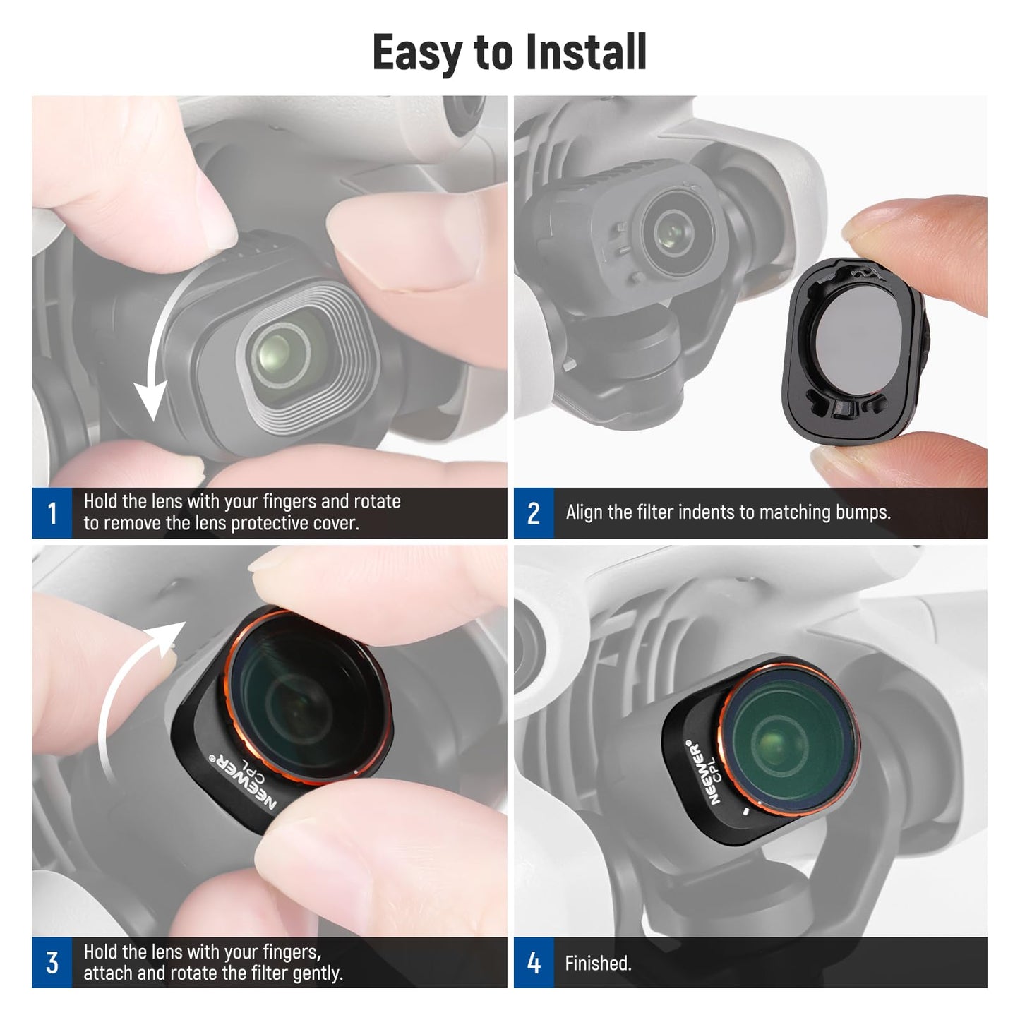 フィルターセット コンパチブル Mini 4 Pro 4枚入り ND16/ND64/ND256/CPL ねじ込み式 円偏光フィルター 減光フィルター マルチコート HD光学ガラス ドローンレンズアクセサリー+2枚クリーニングクロス