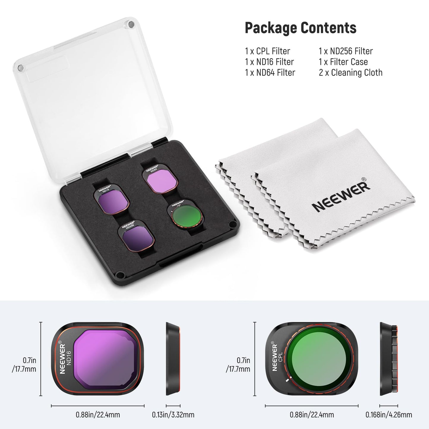 フィルターセット コンパチブル Mini 4 Pro 4枚入り ND16/ND64/ND256/CPL ねじ込み式 円偏光フィルター 減光フィルター マルチコート HD光学ガラス ドローンレンズアクセサリー+2枚クリーニングクロス