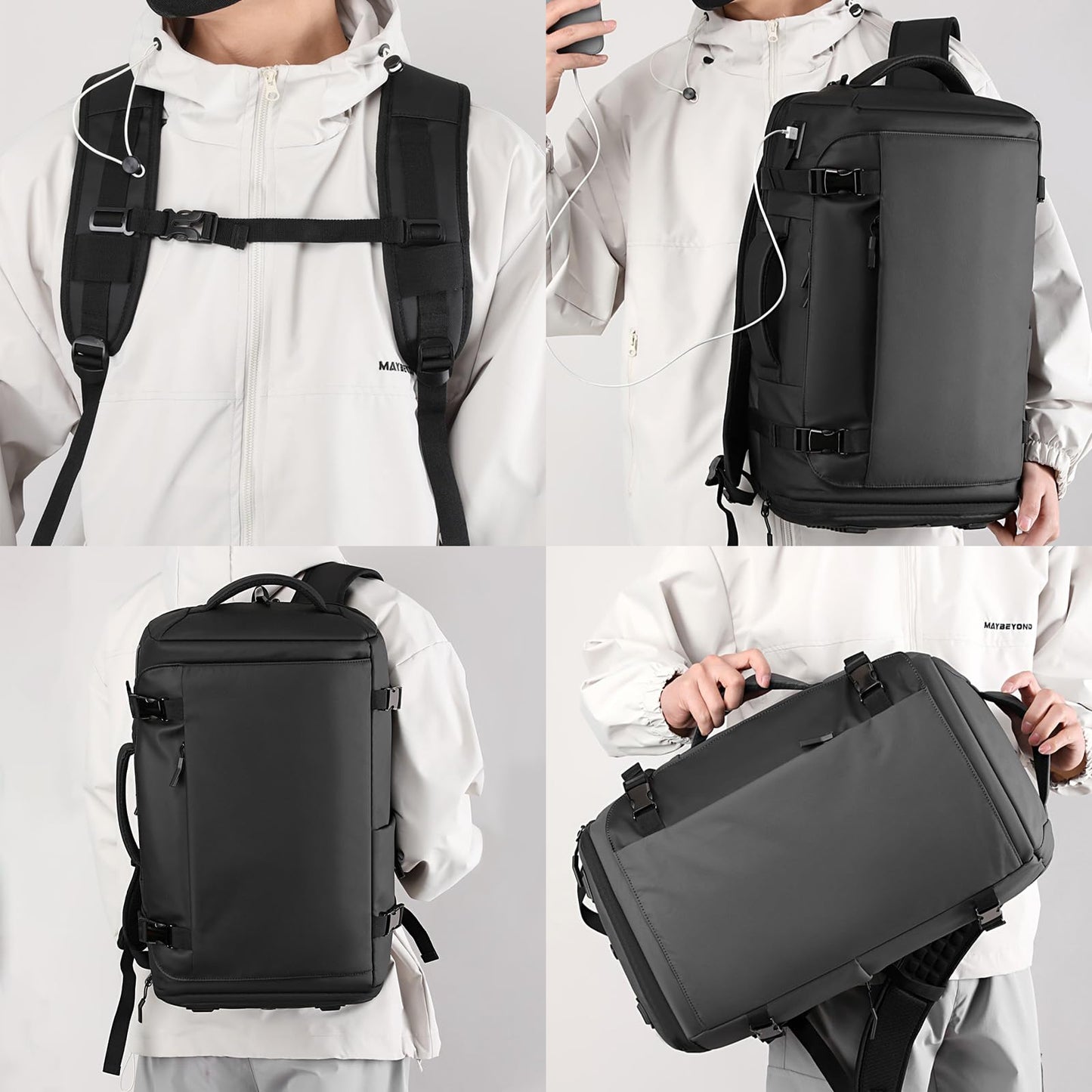 ビジネスリュック 30L大容量トラベル リュックサック 撥水生地 ジッパー スクエアバックパック 15.6インチPC対応 機内持ち込み 乾湿分離 シューズ収納 USB充電ポート付き 多機能3WAYリュックサック 通勤 通学 出張 人気 耐衝撃 おしゃれ 男女兼用