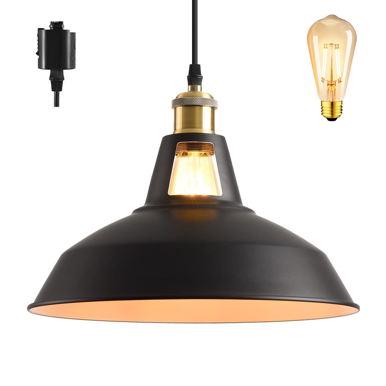 LVWIT ペンダントライト ダクトレール式 E26口金 直径31CM 北欧風 LED電球付き エジソン電球 コード付き 60cm調節可能 吊り下げ インテリア 天井照明 ダイニング 食卓用 リビング カフェ 雰囲気 3年保証 １灯セット