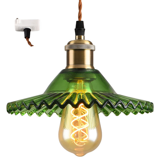 LVWIT ペンダントライト 引掛け式 E26口金 ガラス シェード 吊り下げ コード付き 48cm調節可能 インテリア 天井照明 ダイニング 装飾器具 グリーン(電球別売り)