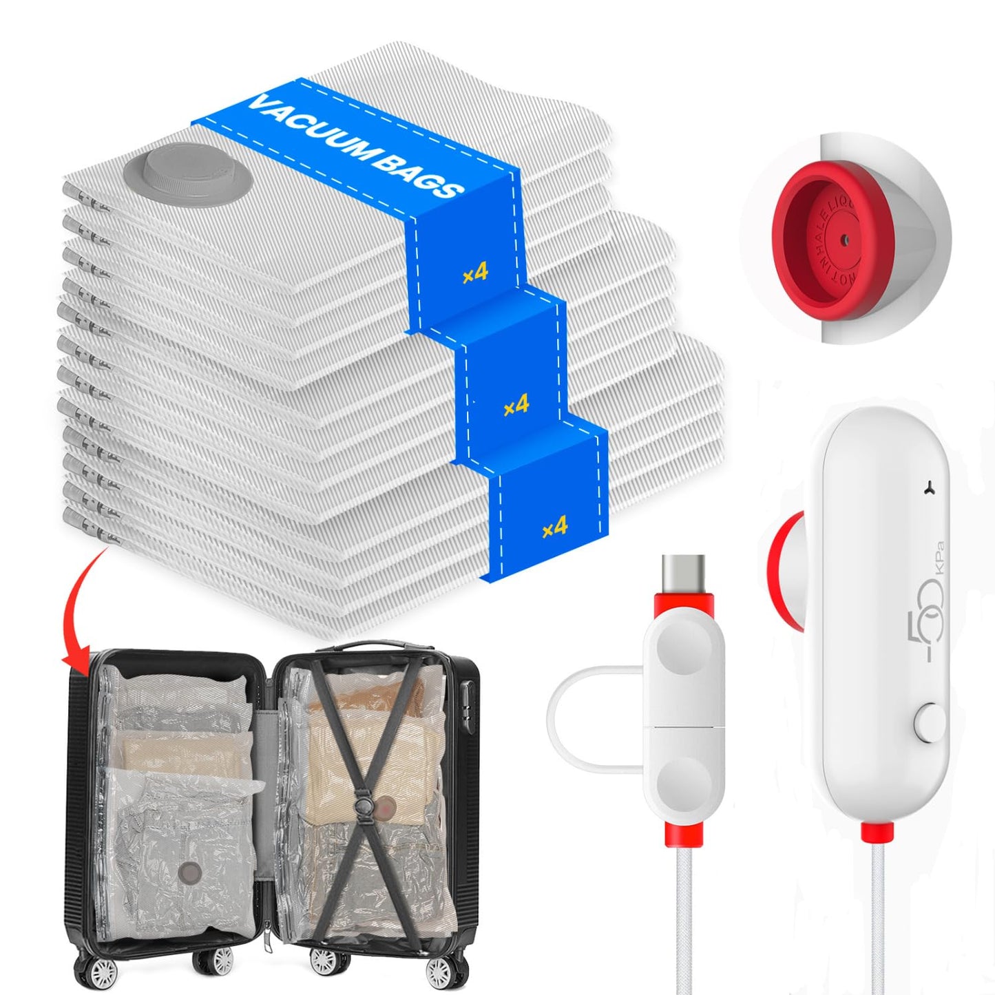 圧縮バッグ 旅行用 衣類圧縮バッグ 8枚 USB 電動ポンプ付き 40*40*3枚/40*50*3枚/40*60*2枚 衣類収納 真空収納バッグ USBポンプ 吸引器 収納バッグ 小物収納 消臭 防塵 防湿 防カビ 高密閉性 圧縮バッグ 収納圧縮バッグ 家庭用 引越し 出張 旅行